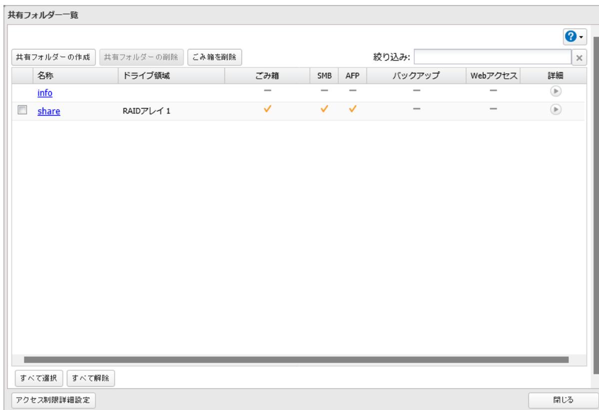 共有フォルダー一覧画面