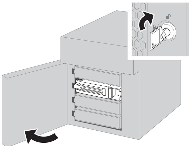 Illustration of the front cover being opened with a key.