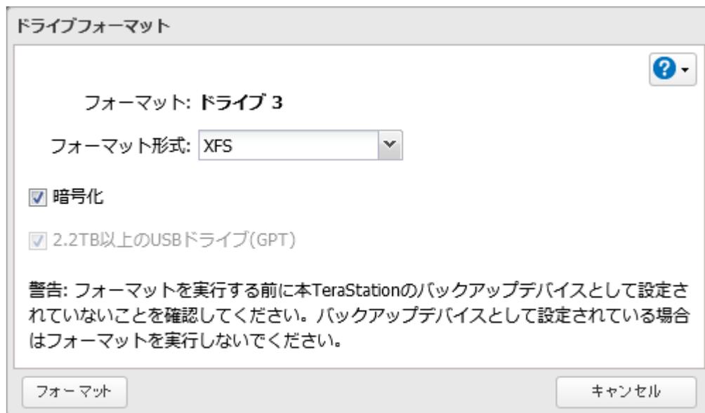 ドライブフォーマット dialog box