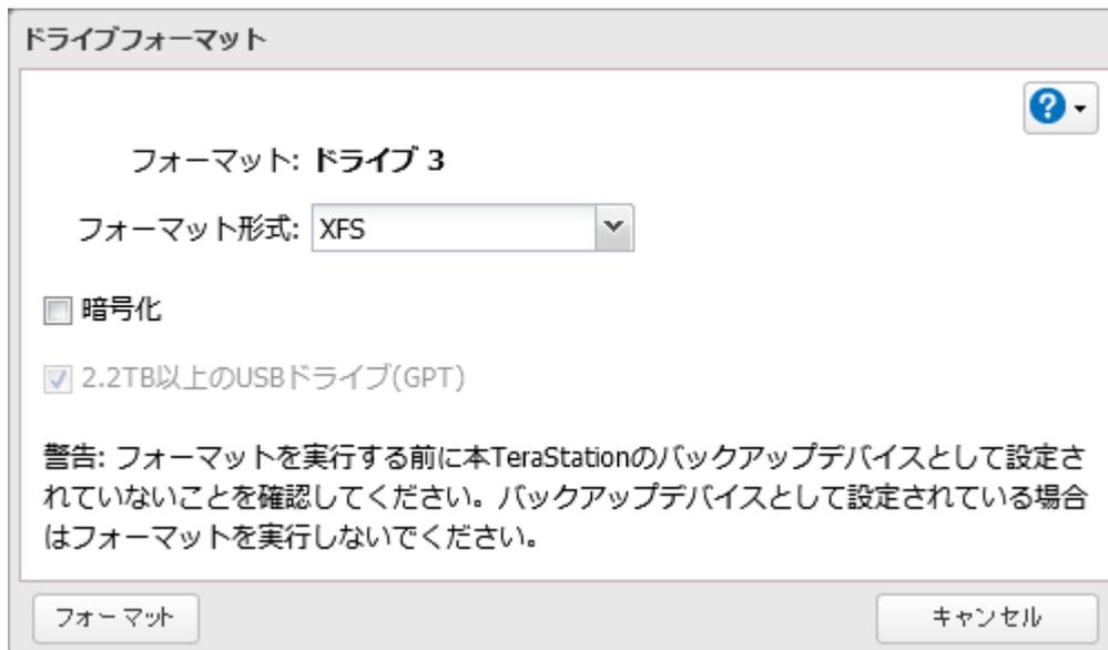 ドライブフォーマット dialog box