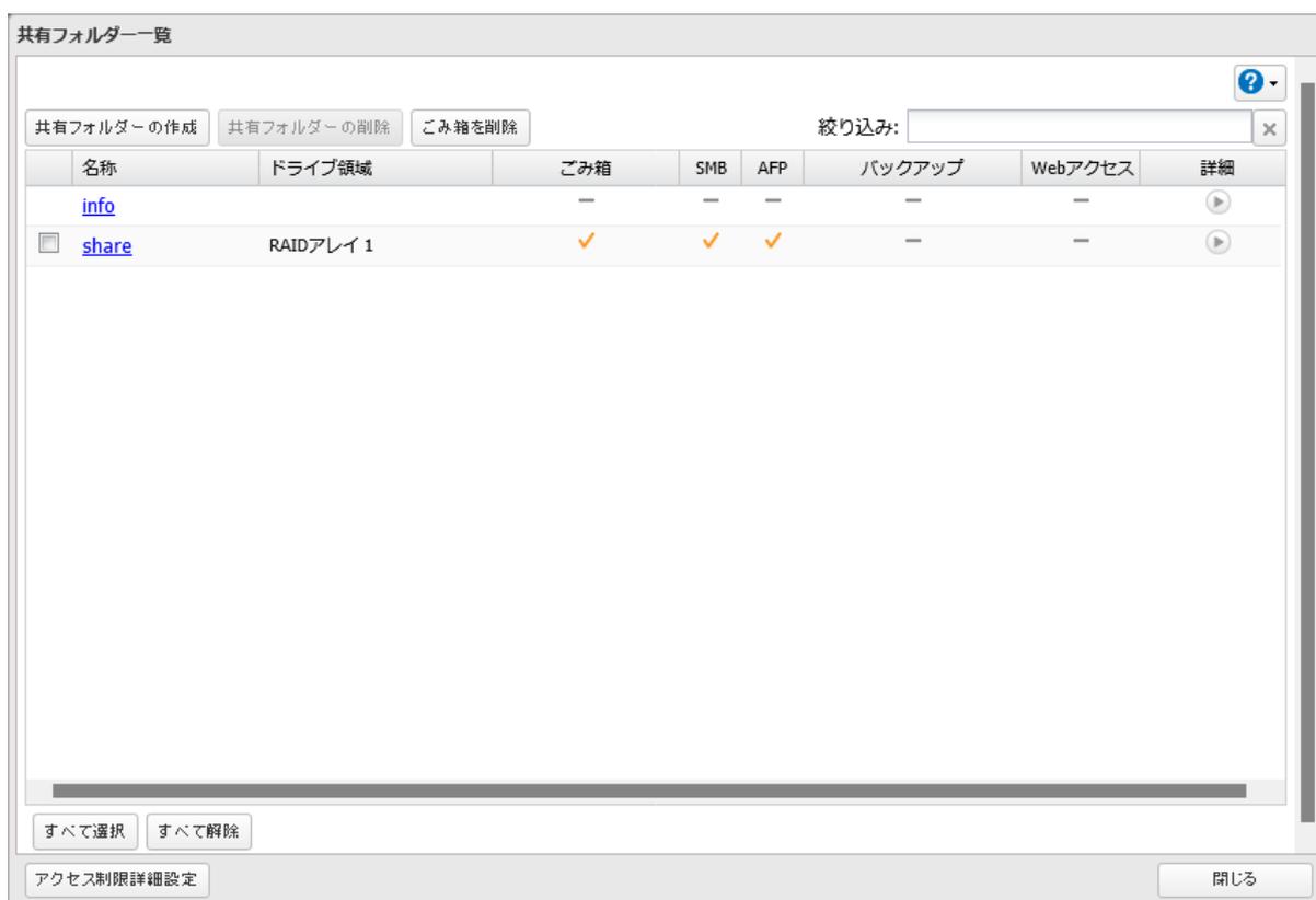 共有フォルダー一覧画面