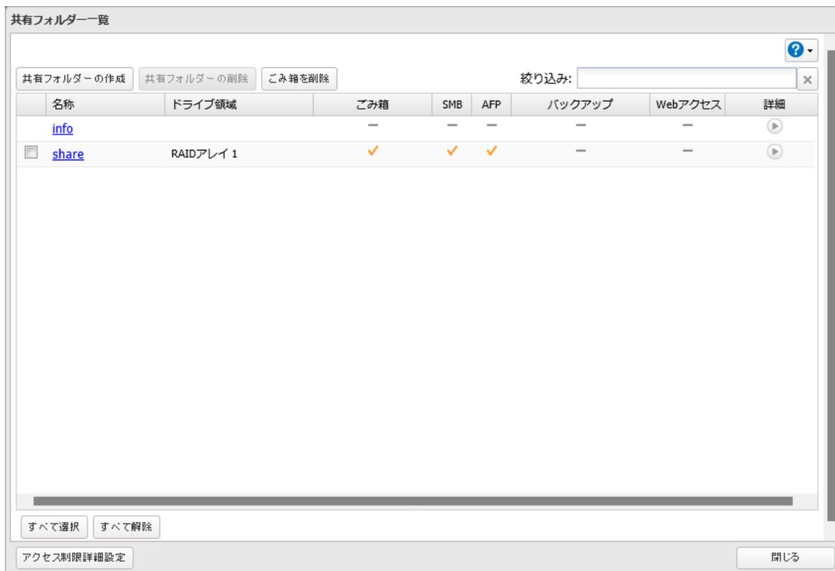 共有フォルダ一覧画面