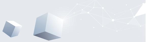 Decorative graphic of blue cubes and network lines in the top right corner.