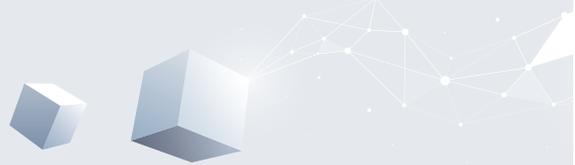 Decorative graphic of two blue cubes and a network line pattern in the top right corner.