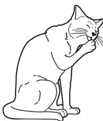 A simple line drawing of a cat sitting and looking to the right.