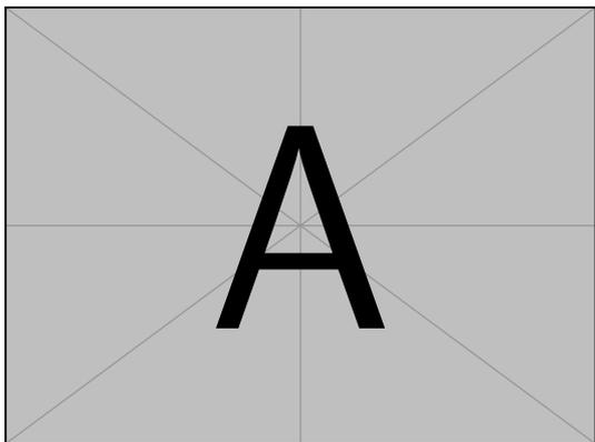 Figure 1: A large letter 'A' centered on a gray square background with a diagonal crosshair pattern.